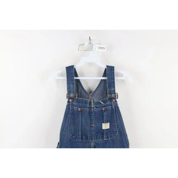 Vintage 60s 70s Big Mac Mens 30x32 Distressed Square Bak Denim Overalls Bibs USA